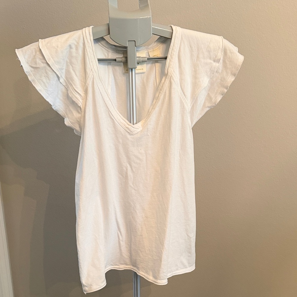 Maeve White Short Sleeve V-Neck Top